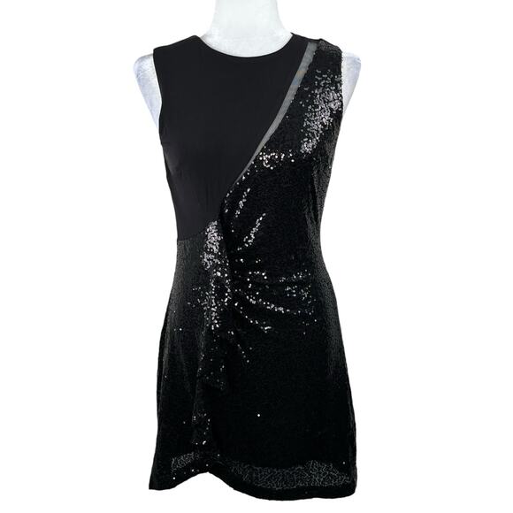 Laundry by Shelli Segal Black Asymmetric Sequined Sleeveless Mini Dress 6 NWT - Picture 2 of 13